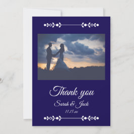 Modern Navy & White Wedding Flat Thank You Card Bedankkaart
