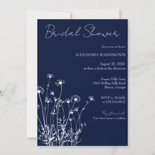 Modern Navy & White Wildflower Vrijgezellenfeest Kaart (Voorkant)