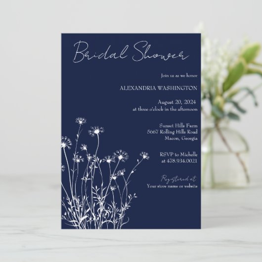 Modern Navy & White Wildflower Vrijgezellenfeest Kaart (Staand voorkant)