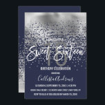 Modern Navy Zilverfolie Confetti Ombre Sweet 16 Kaart<br><div class="desc">Deze chique en glamoureuze Sweet 16 Invitation is een trendy en modieus ontwerp met een faux-geprinte girly silver folie abstracte confetti ombre gradient op de top van een marineblauwe achtergrond. Het is ideaal voor het moderne en elegante verjaardagsmeisje met zijn eenvoudige print en artsy witte penseelstreek aangepaste typografie. Pas de...</div>