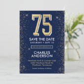 Modern Navyblauw 75e Verjaardag Save The Date (Staand voorkant)