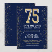 Modern Navyblauw 75e Verjaardag Save The Date (Voorkant / Achterkant)