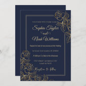 Modern Navyblauw en Gouden Roos Minimaal  Kaart (Voorkant / Achterkant)