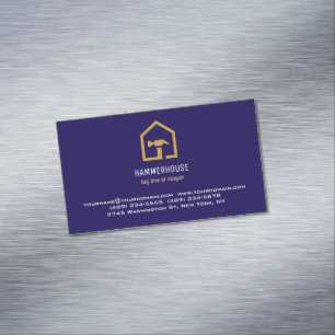 Modern Navyblauw & Gouden Bouw Gebouw Magnetisch Visitekaartje