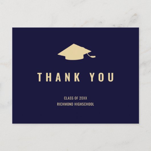 Modern Navyblauw Gouden Foto Bedankt Briefkaart (Voorkant)