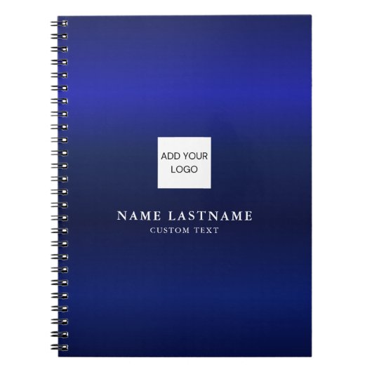 Modern Navyblauw Metallic Professionele Naam Logo Notitieboek (Voorkant)