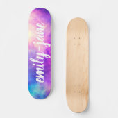 Modern nebula watercolor bright space monogram persoonlijk skateboard (Voorkant)
