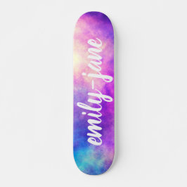 Modern nebula watercolor bright space monogram persoonlijk skateboard