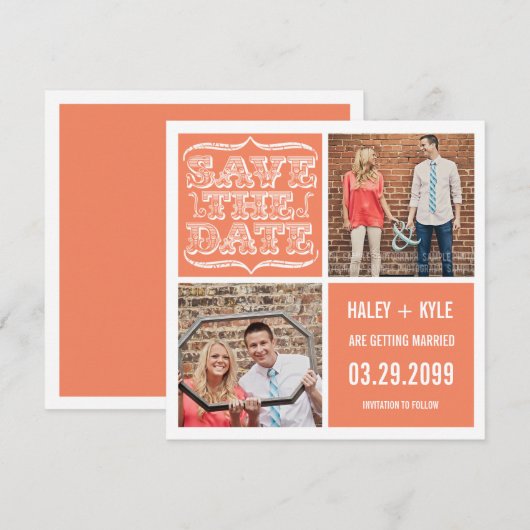 Modern Nectarine Sinaasappel Bewaar de datum fotok Kaart (Voorkant / Achterkant)