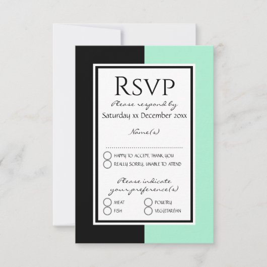 Modern Neo Mint Black - persoonlijke WEDDING RSVP Kaartje (Voorkant)