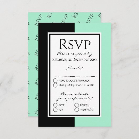 Modern Neo Mint Black - persoonlijke WEDDING RSVP Kaartje (Voorkant / Achterkant)