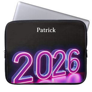 Modern Neon 2026 Gelukkig Nieuwjaar Welkom Laptop Sleeve