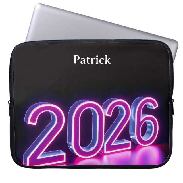 Modern Neon 2026 Happy New Year Welcome Laptop Sleeve (Voorkant)