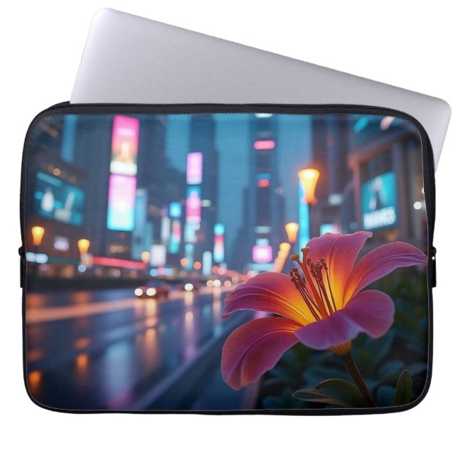 Modern Neon Bloom 13' Laptop Sleeve (Voorkant)