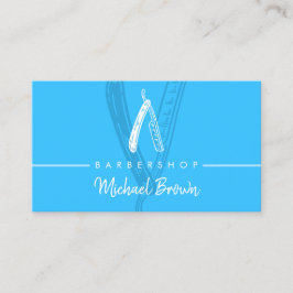 Modern Neon Blue Barber Razor Design Visitekaartje