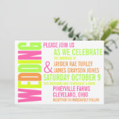 Modern Neon Brights Block Print Weddenation Kaart (Staand voorkant)