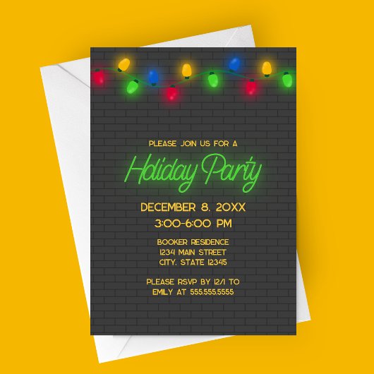 Modern Neon Christmas Lights Holiday Party  Kaart