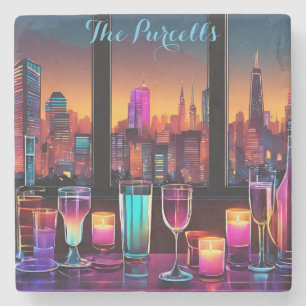 Modern Neon City Bar Square Marmeren Stenen Onderz Onderzetter