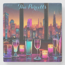 Modern Neon City Bar Square Marmeren Stenen Onderz