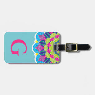 Modern Neon Colors Bright Mandala & Initiaal Lette Bagagelabel