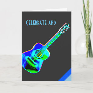 Modern Neon Colors Guitar Music Birthday Kaart