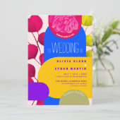 Modern Neon Festival Garden Geometric Wedding Invi Kaart (Staand voorkant)