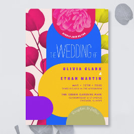Modern Neon Festival Garden Geometric Wedding Invi Kaart