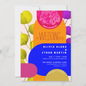 Modern Neon Festival Garden Geometric Wedding Kaart (Voorkant)