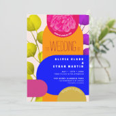 Modern Neon Festival Garden Geometric Wedding Kaart (Staand voorkant)
