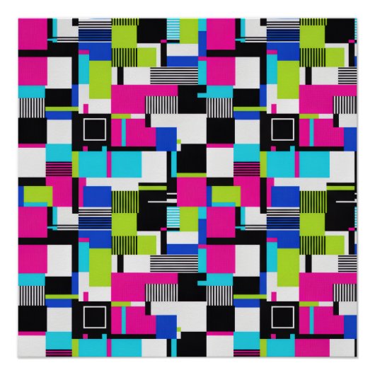 Modern Neon Glitch Geometric Art Poster (Voorkant)