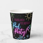 Modern Neon Glow Black Pool Party Birthday Papieren Bekers (Voorkant)