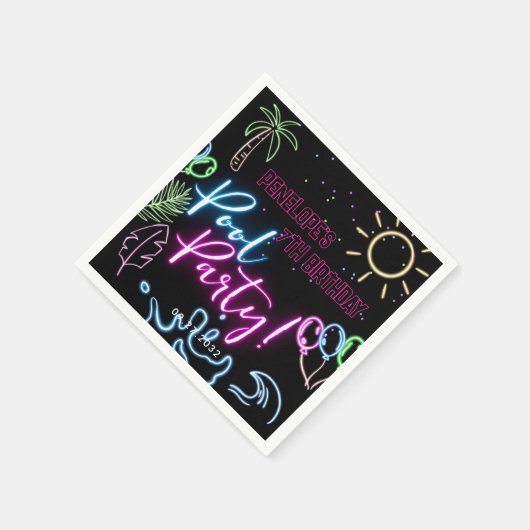 Modern Neon Glow Black Pool Party Birthday Servet (Hoek)