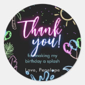 Modern Neon Glow Black Pool Party Thank you Ronde Sticker (Voorkant)
