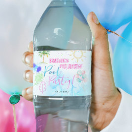 Modern Neon Glow Watercolor Pool Party Birthday Waterfles Etiket