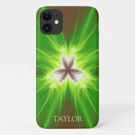 Modern Neon Green Brown Fractal met naam Case-Mate iPhone Case (Achterkant)