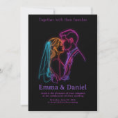 Modern Neon Line Art Couple Wedding Invitation Kaart (Voorkant)
