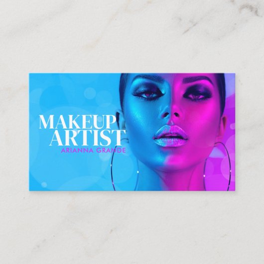 Modern Neon Makeup Artist Visitekaartje (Voorkant)
