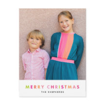Modern Neon Merry Christmas Photo Postcard