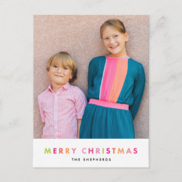 Modern Neon Merry Christmas Photo Postcard Feestdagenkaart