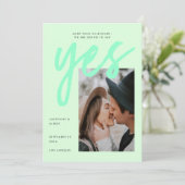 Modern Neon Mint Green Big Script Photo Weddenscha Save The Date (Staand voorkant)