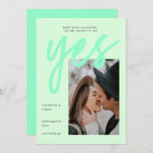 Modern Neon Mint Green Big Script Photo Weddenscha Save The Date (Voorkant / Achterkant)