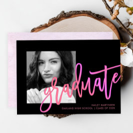 Modern Neon Ombre Typography Pink Photo Afstuderen Kaart