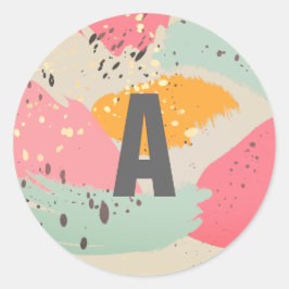 Modern Neon Pink Brush Strokes Monogram Sticker