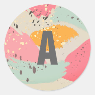 Modern Neon Pink Brush Strokes Monogram Sticker