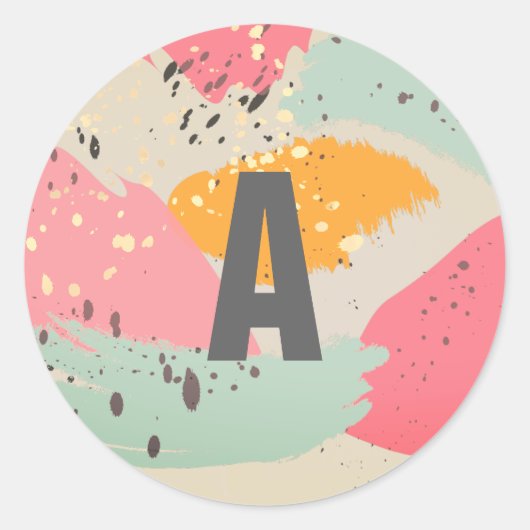 Modern Neon Pink Brush Strokes Monogram Sticker (Voorkant)