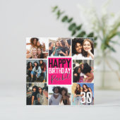 Modern Neon Pink Friends Photo Collage Birthday Kaart (Staand voorkant)