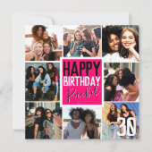 Modern Neon Pink Friends Photo Collage Birthday Kaart (Voorkant)