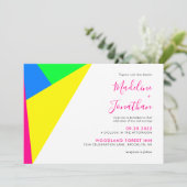 Modern Neon Pink Geometry Monogram Weddenschap Kaart (Staand voorkant)