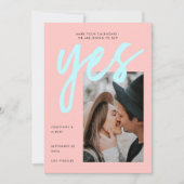 Modern Neon Pink Mint Big Script Photo Weddenschap Save The Date (Voorkant)