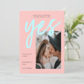 Modern Neon Pink Mint Big Script Photo Weddenschap Save The Date (Staand voorkant)